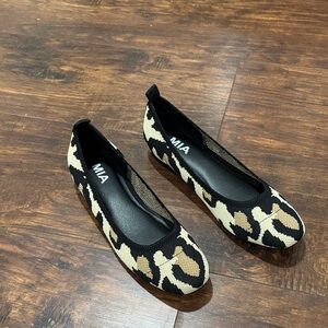 MIA Leopard Knit Slip-On Ballet Flats in Black and Beige